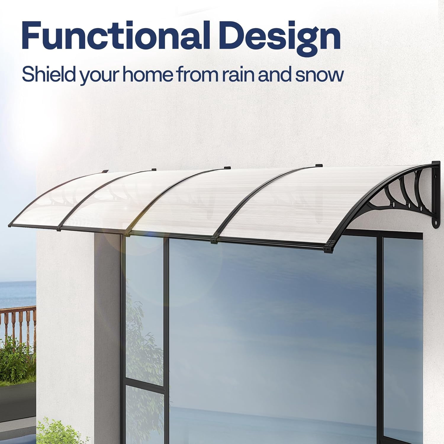SPECSTAR Polycarbonate Window Door Awning Canopy Transparent with Black Bracket 40 Inch x 160 Inch