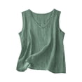 thumbnail image 3 of Craaazy Débardeur Femme Couleur Unie Style Lin Col Rond Sans Manches Fendu Côté Blouse Décontractée pour Cadeaux d'Été, 3 of 4