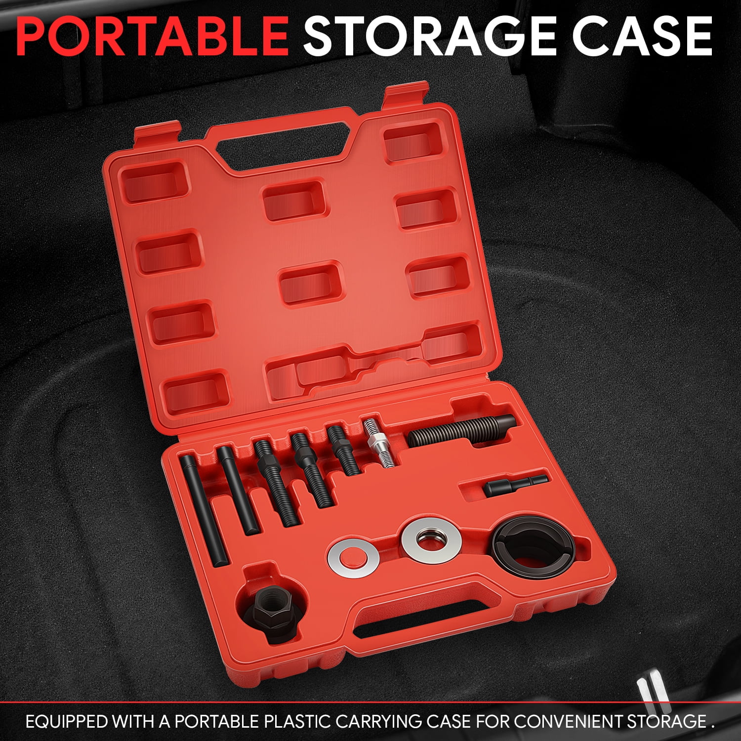 DNA Motoring 12Pcs Power Steering Pulley Puller Remover & Installer Tool Set With Portable Carrying Storage Case Red