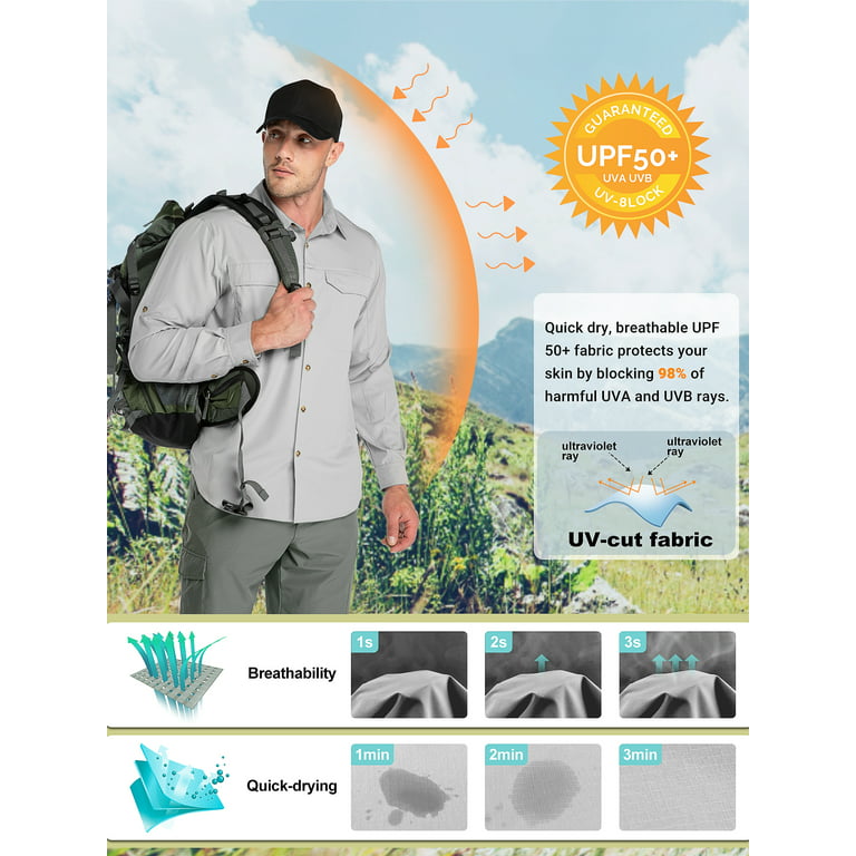 33,000ft Men's UPF 50+ UV Protection Long Sleeve Hiking Shirts