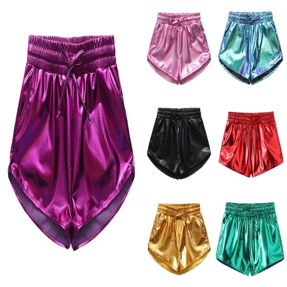 SGMVNU Girls Metallic Shorts Sparkle Hot Pants Shiny Dance Outfits Atletic Short Pants Size: 150 Purple