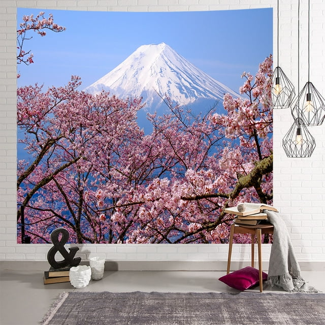 ZHAOCHENG Tapiz Monte Fuji para colgar en la pared, 150 x 130 cm Colgante de pared del Monte Fuji, Japón, decoración del hogar en flor de cerezo, para salón