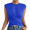 thumbnail image 3 of VBVC Women's Twist Back Cap Sleeve Top , Ladies' Crew Neck Fitted Wrap Blouse , Casual Summer Dressy Tank Top For Women,Blue,XS-XL, 3 of 10