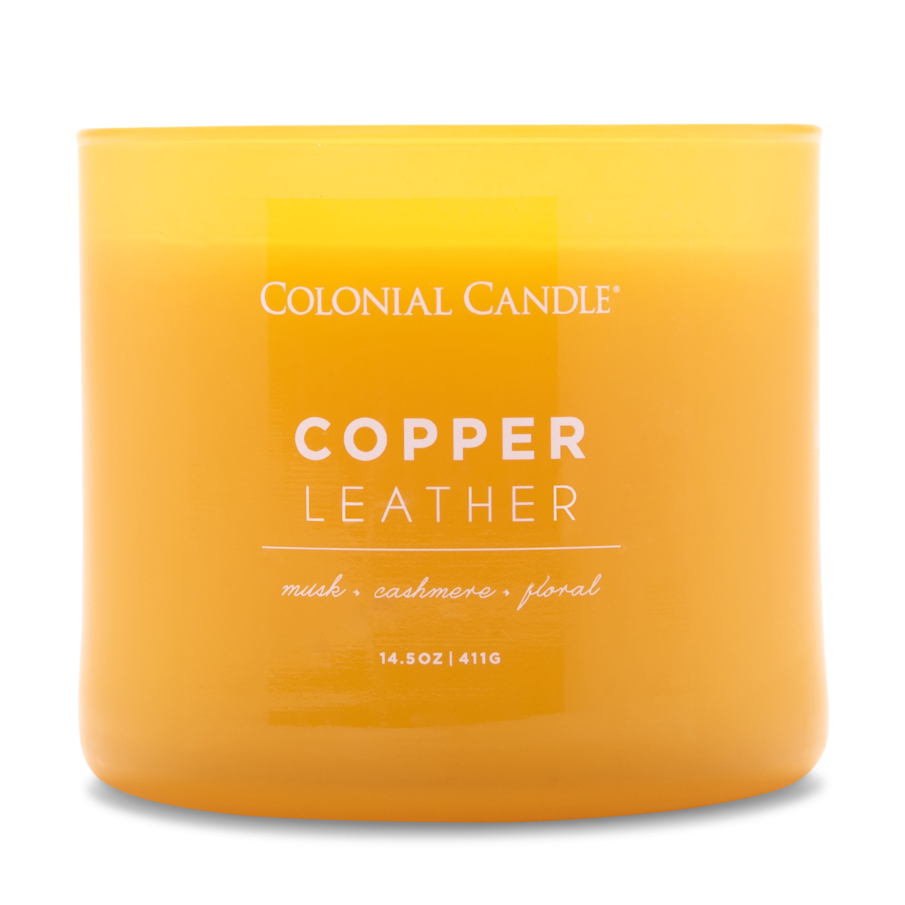 Colonial Candle Copper Leather 14.5 oz 3 Wick Candle, Yellow