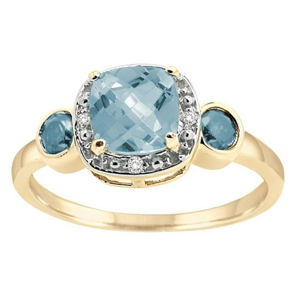 0.02 Carat Cushion Cut Aquamarine and Diamond Ring in 10K Yellow Gold