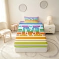 thumbnail image 4 of Manfei Rainbow Stripe Monogram Twin Sheets, Glitter Letter M Bedding, Multicolor White, Polka Dots Reversible 3 Pieces1 Flat Sheet + 1 Fitted Sheet + 1 Pillowcase, 4 of 6