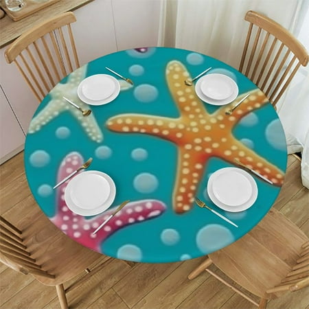 

SHERONV Starfish Round Table Cover Stain Resistant Washable for Indoor Outdoor Tablecloth Kitchen Dining Wedding Parties 100% Polyester Fiber 38 -42