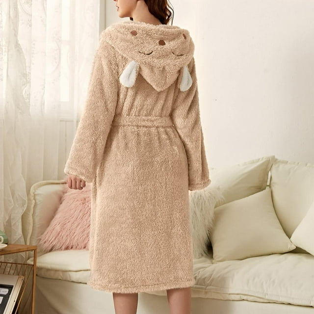 Tawop Robe pour Femmes Pyjama pour Femmes Longue Robe de Chambre Robe Unie Mode Chaude avec Poches à Capuche à Manches Longues Chemises de Nuit pour Femmes Jaune m