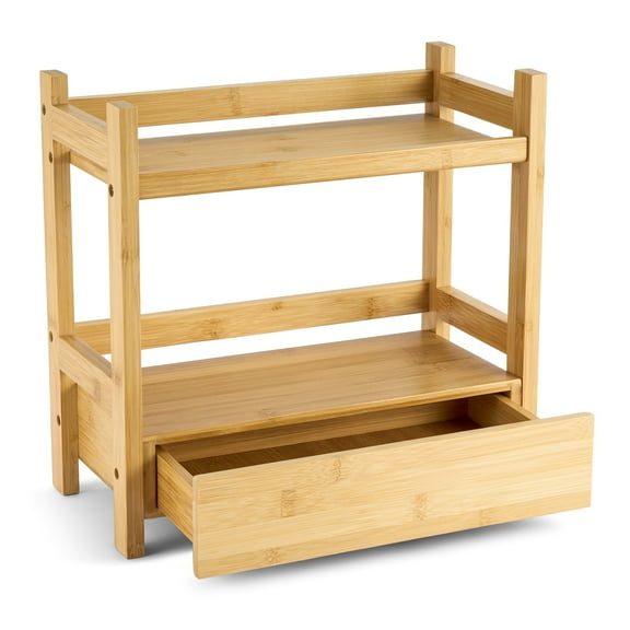 Sorbus 2-Tier Bamboo Shelf with Hidden Drawer - Bathroom Storage