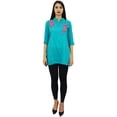 thumbnail image 2 of Phagun Women's 3/4 Sleeve Turquoise Cotton Modal Rose Embroidered Tunic Top-14, 2 of 9