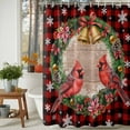 thumbnail image 4 of Shower Curtain, Christmas Cardinal Bell Flower Waterproof Shower Curtain Set with Hooks for Bathroom Showers,Stalls and Bathtubs,48x72In Red Black Checkered Snowflake, 4 of 9