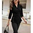 thumbnail image 2 of Blusas elegantes para mujer, blusa cruzada de manga 3/4, top con cuello en V, 2 of 6