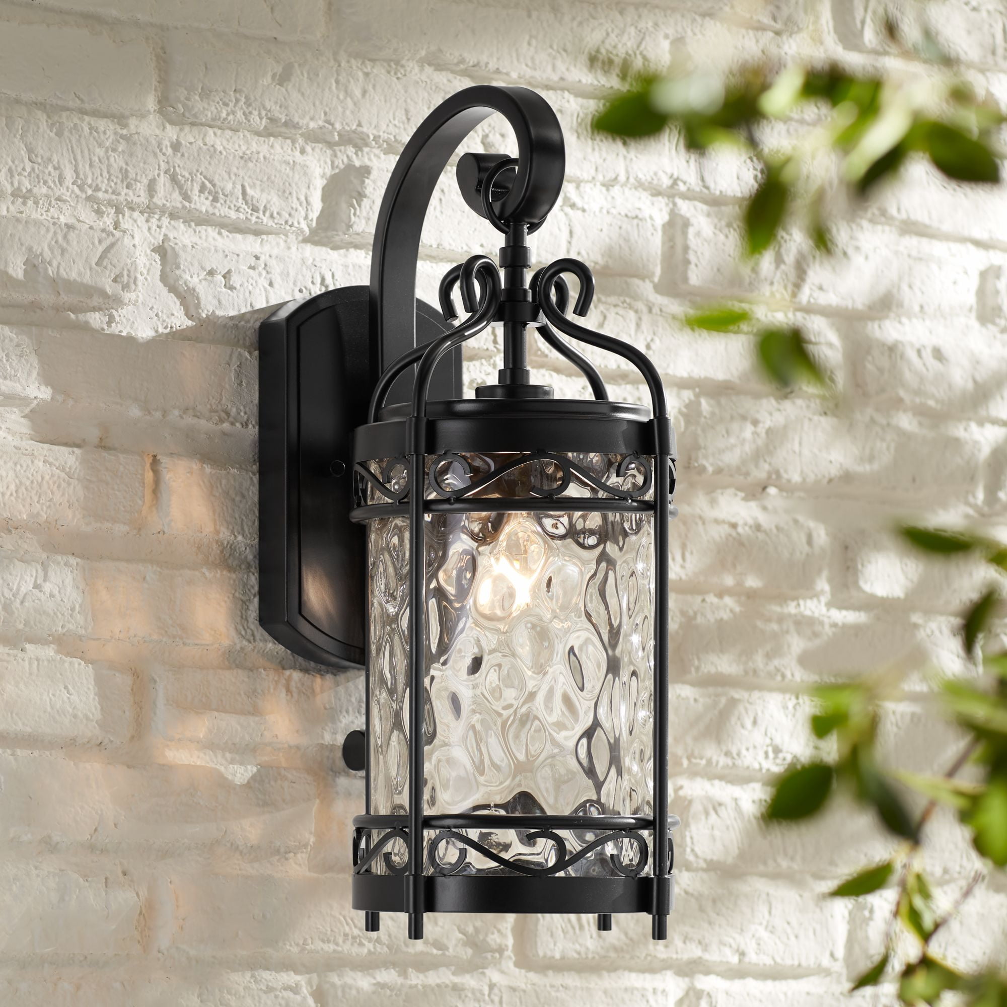 John Timberland Paseo Outdoor Vintage Wall Light Fixture Matte Black 19" Clear Hammered Glass for Post Exterior Barn Deck House Porch Yard Posts Patio