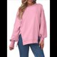 thumbnail image 2 of Sudaderas de Gran Tamaño para Mujer, Cuello Redondo, Larga, Informales, Holgadas, con Abertura, Otoño 2025 Rosa M, 2 of 8