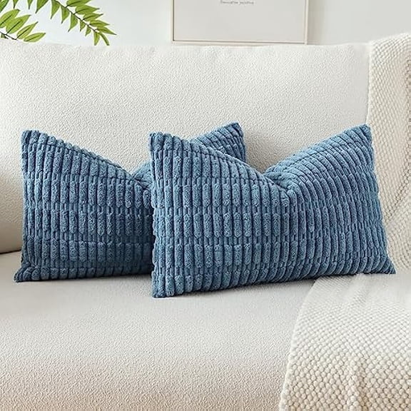 Eryueer Set of 2 Corduroy Soft Striped Cushion Covers 30x50 cm Boho Decorative Throw Pillow Covers Lumbar Cushion Case Couch Home Decor Pillowcases for Sofa Bedroom 12x20 Inch (Dusty Blue)