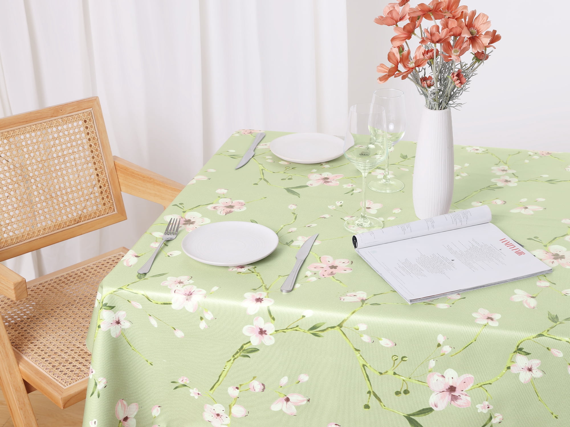Unique Bargains Rectangle Vinyl Waterproof Oil Spill Proof Wrinkle Resistant Tablecloth Pink Flower 55x79 Inch