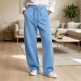 thumbnail image 5 of Inleife Women's Solid Barrel Wide Leg Sweatpant Drawstring Elastic Waisted Wide Leg Pants Casual Trousers With Pockets, 5 of 5