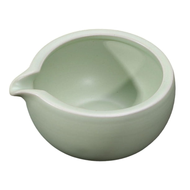 Cuenco de cerámica para matcha de 470 ml con pico vertedor para preparar matcha japonés. Verde