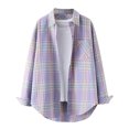 thumbnail image 2 of DPTALR Hauts à Manches Longues pour Femmes Cardigan à Revers à Simple Boutonnage Chemise Blouse à Carreaux à Boutons, 2 of 3