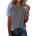 thumbnail image 2 of Resicozy Denim Patchwork Women's Short Sleeve T-Shirt Summer Loose Crewneck Pullovers Casual Tee Tops Denim Trim Shirts 2026 Gray L, 2 of 6