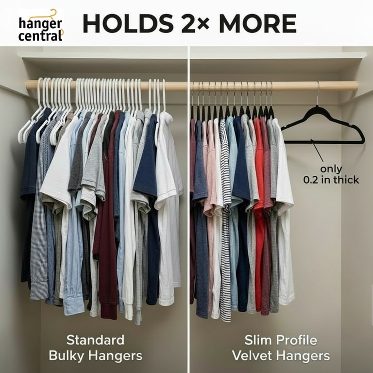 Hanger Central 25 pack 17 Inch Black Velvet Clothes Hangers with