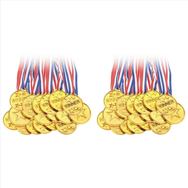 Paquete de 60 Medallas de Premio de Plástico Dorado para Niños, Perfectas para Deportes, Competiciones y Regalos de Fiesta