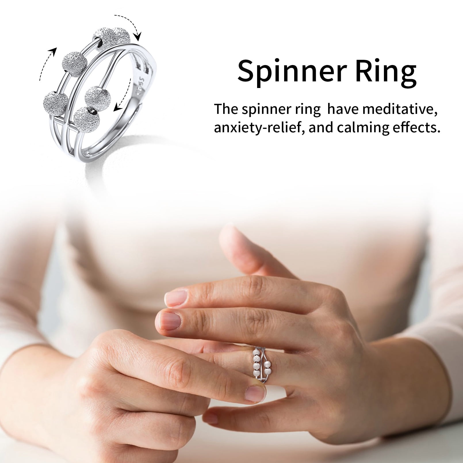 ChicSilver Fidget Anxiety Ring for Women 925 Sterling Silver Spinning Spinner Rings for Men Adjustable Stress Relief Jewelry Gifts for Teens Birthday