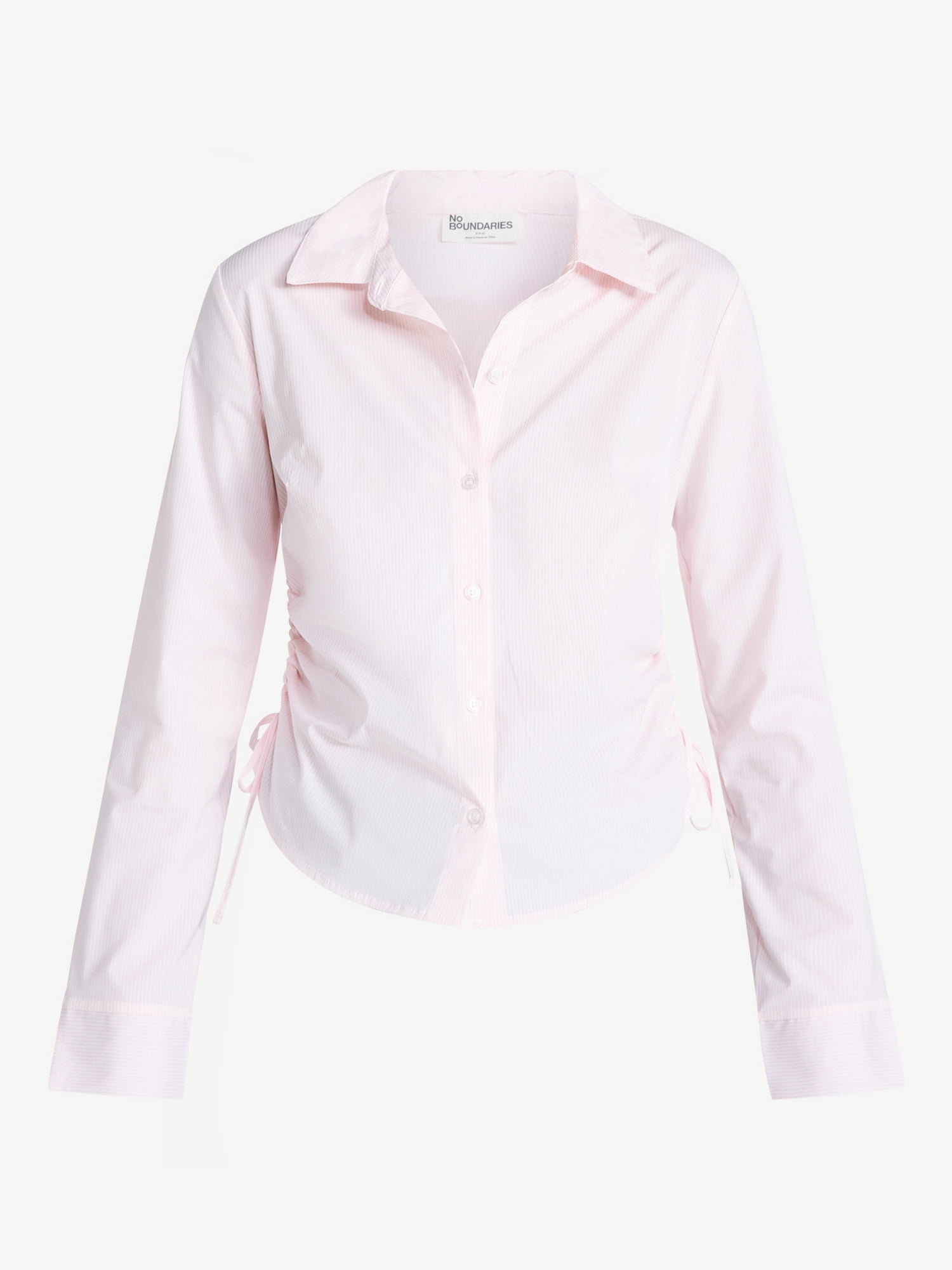 No Boundaries Side Ruched Button-Down Shirt, Women’s XXS-XXL