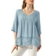 thumbnail image 1 of INSPIRAR CHIC Blusa de Peplum para Mujeres con Manga Corta y Cuello en V, Camisas con Pliegues de Flores, Blusas Casuales, Tops de Encaje M Azul Cielo, 1 of 6