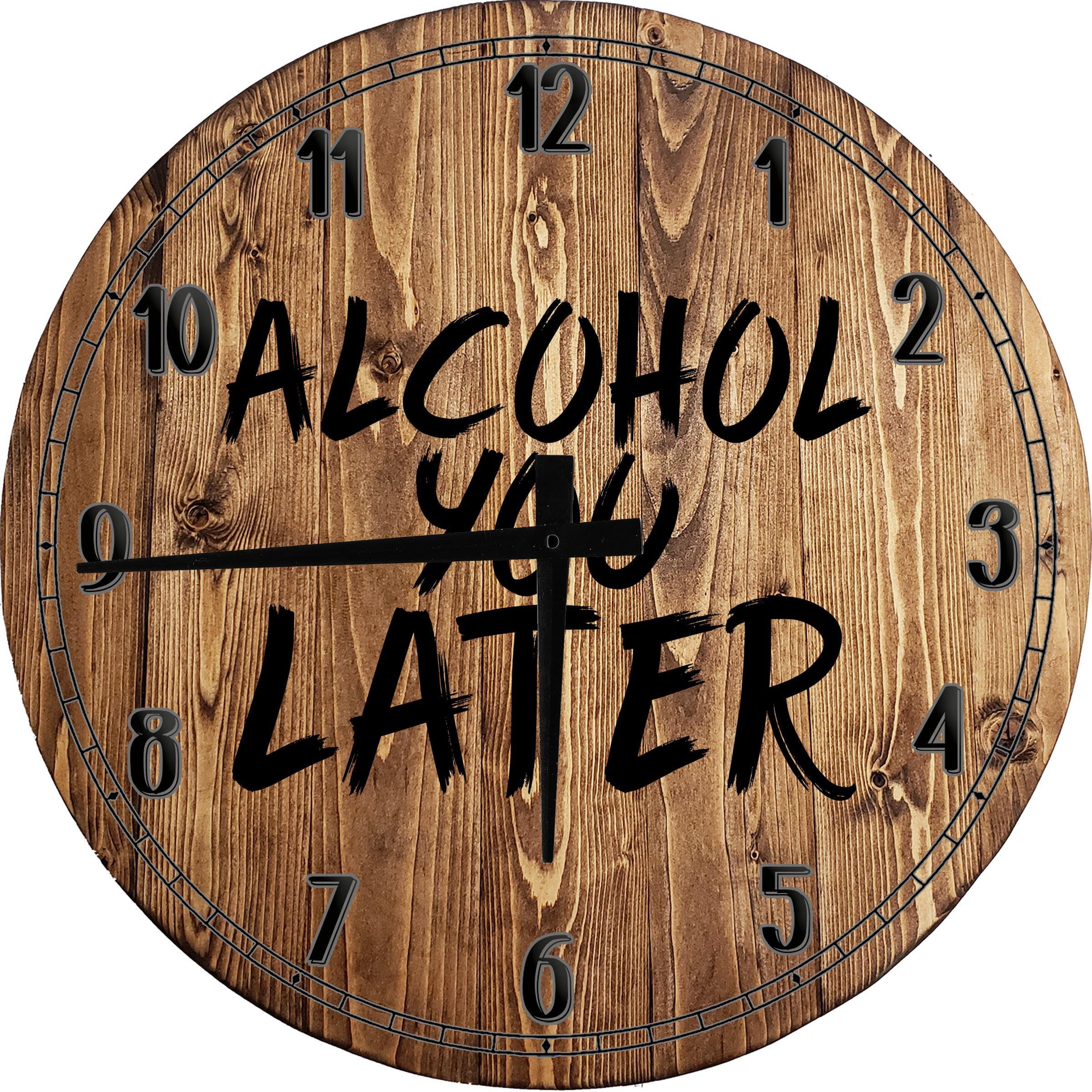 Wood Wall Clock 18 Inch Round Alcohol You Later Funny Pun Call You Later  Drunk Drinking Party Round Small Battery Operated Gray Wall Art -  