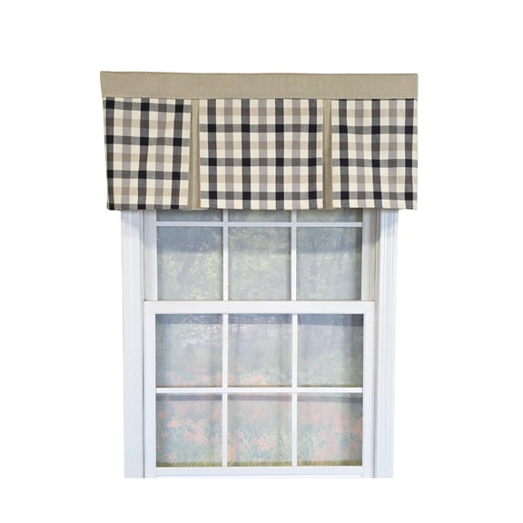 RLF Home 100% Cotton Bison Check Pleated  Unlined Windows Rod Pocket Valance 50" x 17"  Black