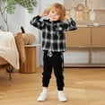 thumbnail image 4 of URMAGIC Toddler Boy Clothes Hoodie Sweatsuit Outfits Kids Flannel Plaid Shirt Top Pants Set for Fall Winter Spring 1-5T, 4 of 10