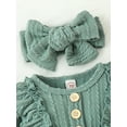 thumbnail image 5 of Baby Girls 3Pcs Fall Outfits, 3 6 9 12M Long Sleeve Button Front Ruffle Romper + Socks + Headband Set, 5 of 10