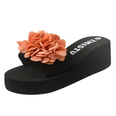 

A1 new home gifts for home Women s Flower Outdoor Fashion Leisure Beach Wedge Slip On Slippers Shoes Cloth Pink