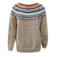 thumbnail image 4 of Stralyhd Sweaters for Women Vintage Knit Fair Isle Sweater Crewneck Stripes Cropped Pullover Tops Long Sleeve Lightweight Boho Brown Sweater Woman Khaki M, 4 of 4