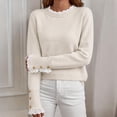 thumbnail image 6 of Dpjklzsn Women's Cotton Knit Crewneck Sweater, Lace Trim Long Sleeve Pullover with Decorative Button Cuffs, 6 of 9