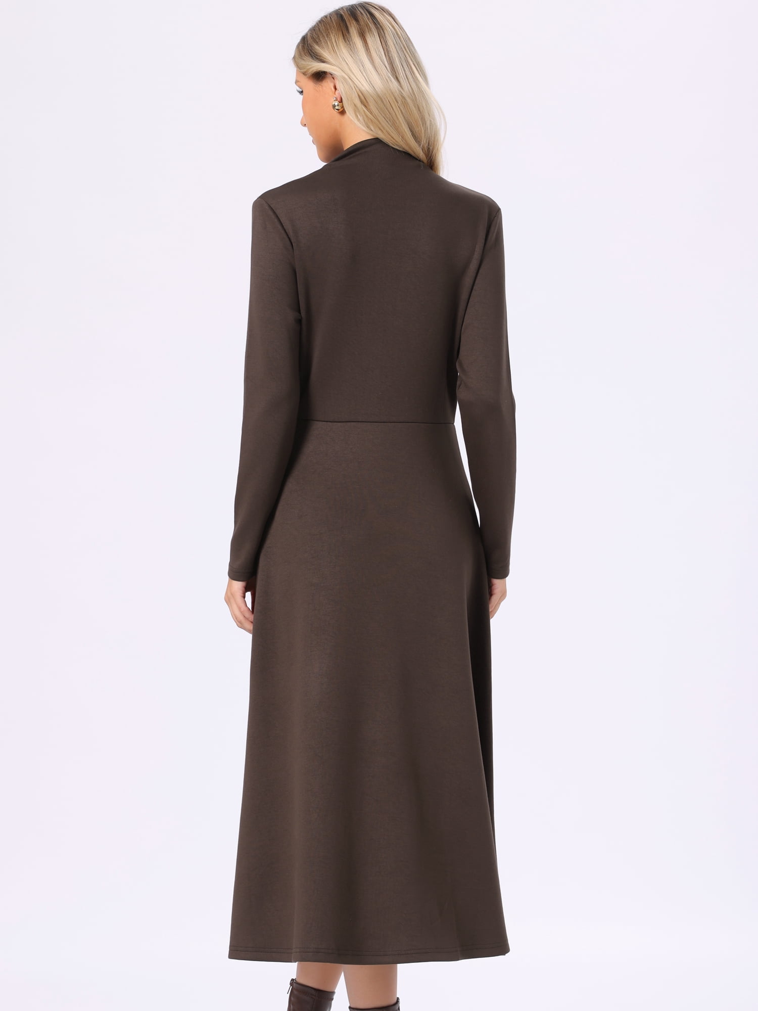 DARING DIVA Women's Fall Ribbed Knit Dresses Neck Long Sleeve Maxi Dress M Coffee