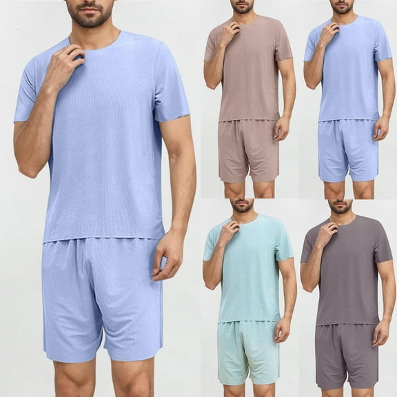 cllios Ice Silk Pajamas for Men Short Sleeve Loungewear Silky Sleepwear with Pockets Classic Solid Nightwear 2 Piece Pjs Sets