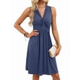 thumbnail image 5 of Women'S Twist Front V Neck Ruffle Summer Dress Elegant Sleeveless Club Party Tunic Bodycon Mini Dresses Navy Blue S, 5 of 9