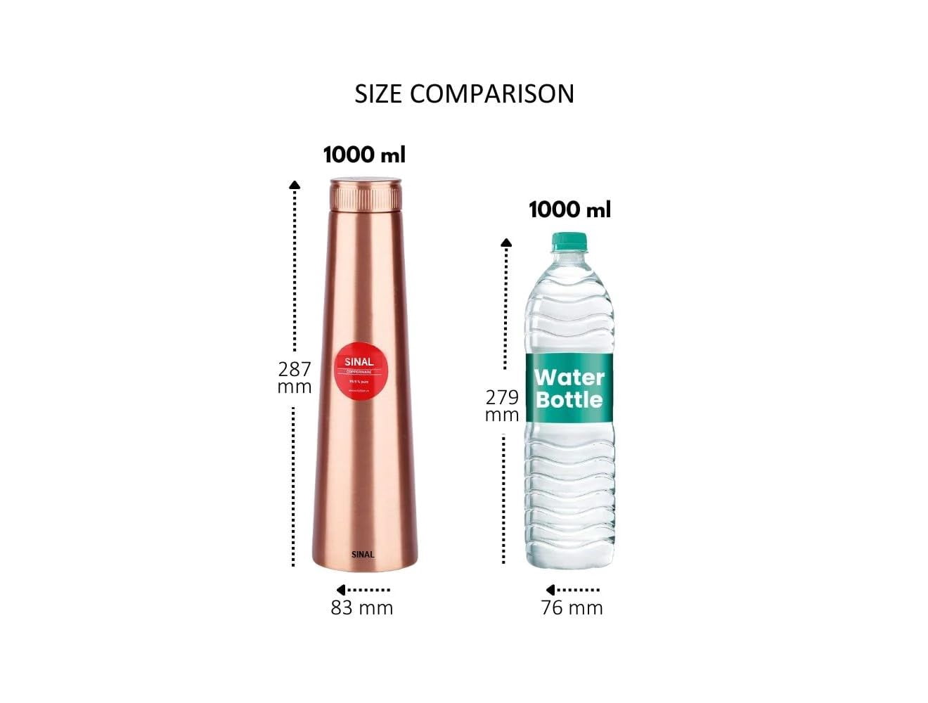 SINAL Leak Proof 1000 ml Bronze Copper Water Bottles