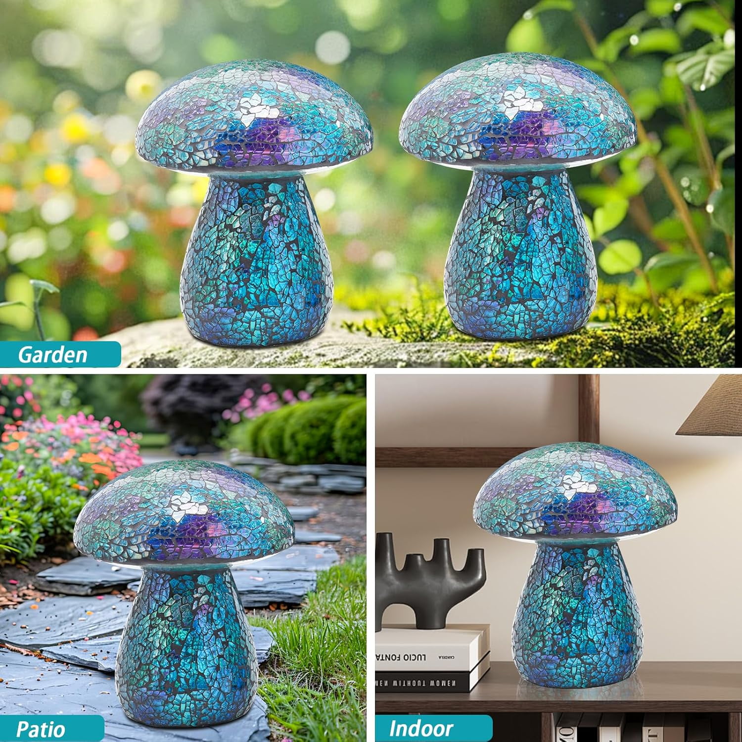 Outdoo Statue Exquisite Mosaic Mushroom Garden Statue,Outdoor Decor Hand - Crafted Colorful Glass Ornament for Indoor,Outdoor Patio, Yard & Landscape