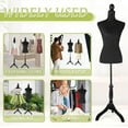 thumbnail image 6 of Female Fabric Manikin Torso Dress Form with Wooden Tripod Base Stand, Adjustable 52-67 Inch Display Mannequin Body for Clothing Dress Jewelry Display, Black, 6 of 14