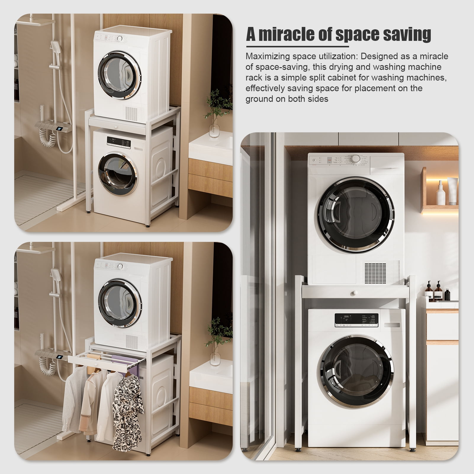 SHUO Y - Over The Washer Storage Shelf, Washing Machine Storage Utility Rack with Countertop, Washing Machine Storage Stand, White