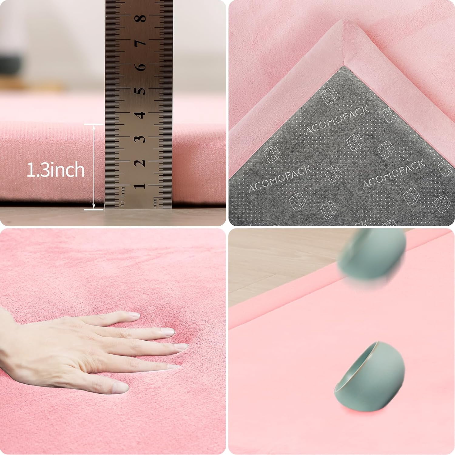 Baby Play Mat for Floor 1.3" Thick Memory Foam Play Mat 39"×59" Tummy Time Crawling with Non-Slip Bottom for Living Room,Nursery,Soft Velvet Playpen Mats for Kids,Infants（Pink）