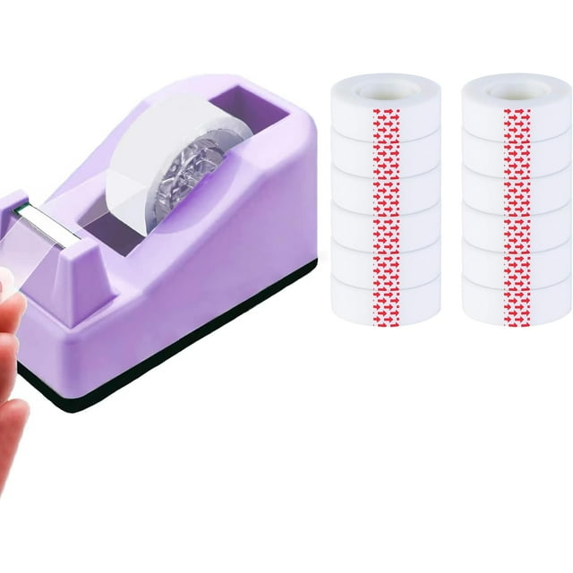 wqlpp-Tape Dispenser Desk with 12 Rolls Transparent Cute Small Tape Dispenser Packing Refills Invisible Tape Desktop Tape Dispenser for Christmas Gift Wrapping Office Home School Supplies Purple