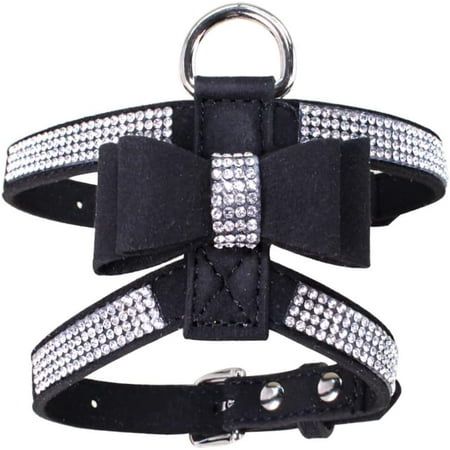 Bow Tie Dog Harness Rhinestone Crystal Soft Bling Sparkly Diamond Jewelry for Girls Pet Cat Puppy Female