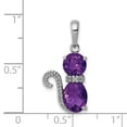 thumbnail image 4 of 925 Sterling Silver Rhodium Plated Amethyst and Diamond Cat Shaped Pendant, 4 of 5