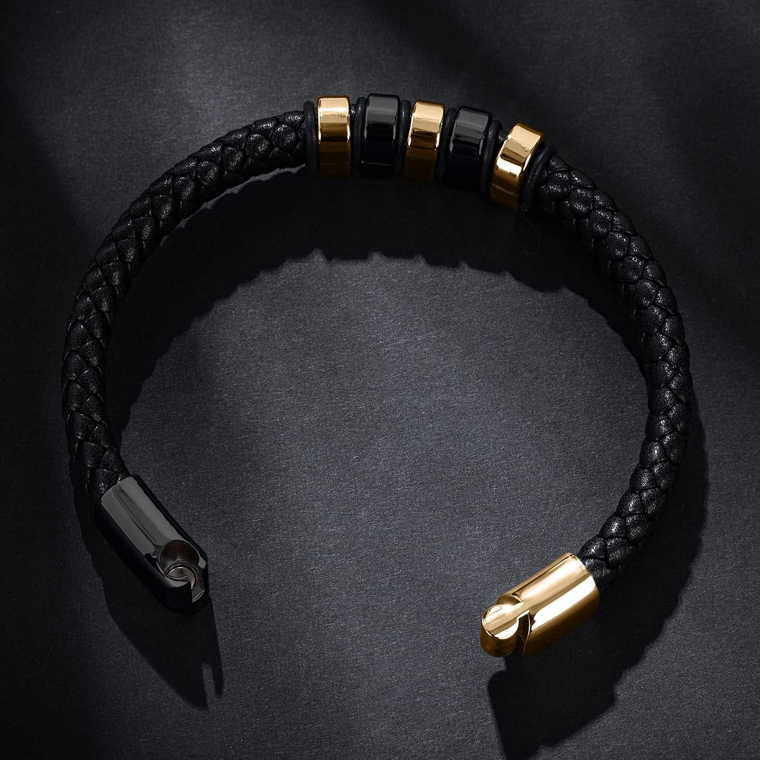 Leather Bracelet for Men Braided Cuff Wristband Stainless Steel Clasp in Silver and Gold Jewellery Gift