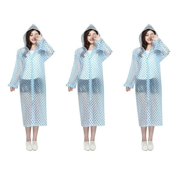 3pcs Transparent Wave Point Raincoat Adult Waterproof Hood Poncho Rain Coat Unisex Portable Clear Rain Poncho Rainwear for Adults Men Women (Blue)