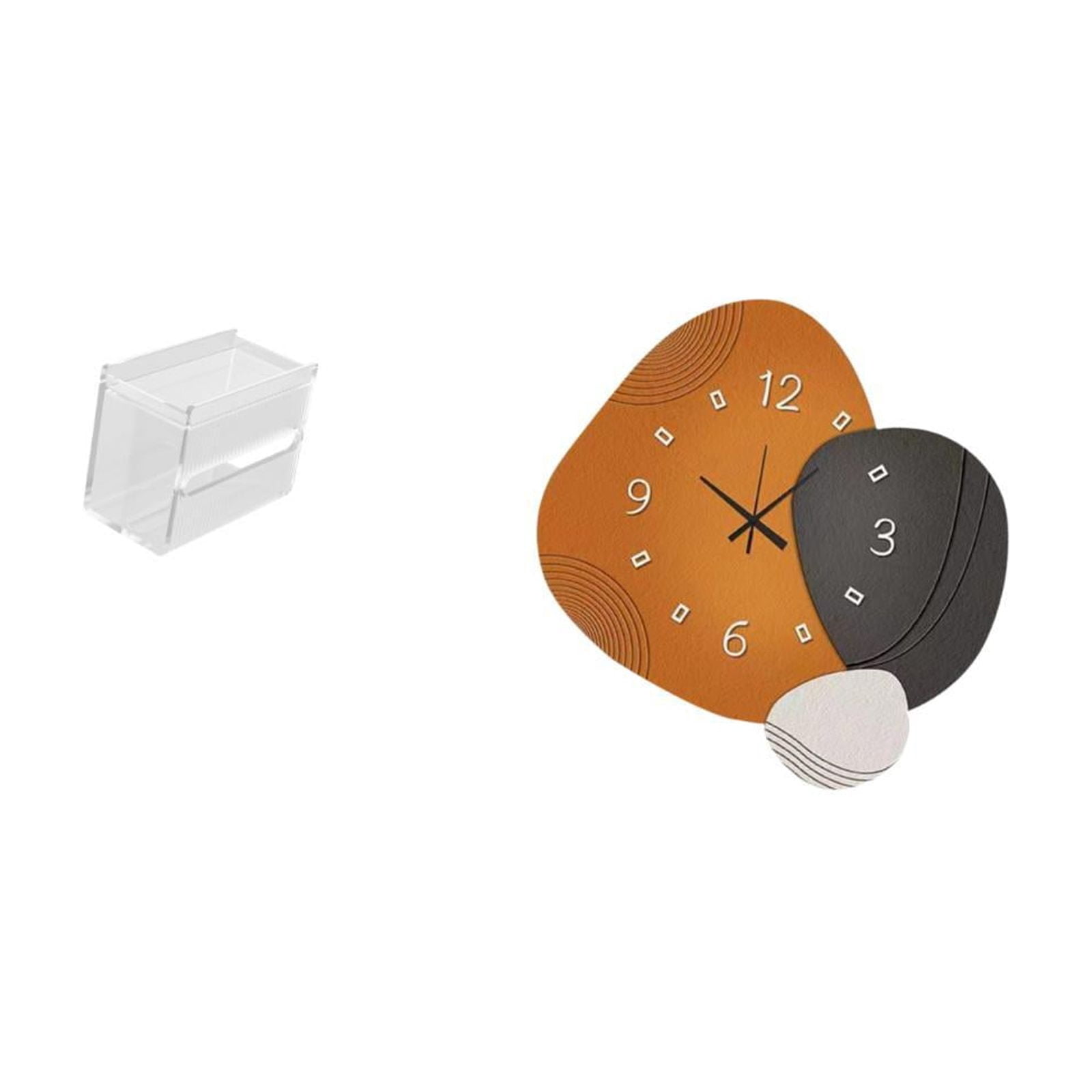 Fiocias Wall Clock Toilet Paper Storage Box Acrylic Holder Towel Dispenser Decorative Modern Silent Function Easy Installation Suitable for Kitchen Bedroom Li